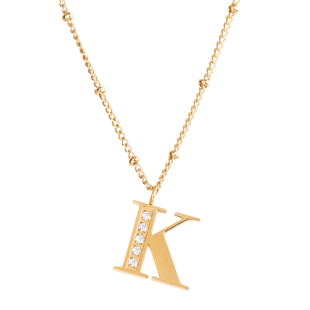 LuckyLy Collar Inicial Letra K , Collares de Mujer Acero Inoxidable Baño de Oro 18k y Zirconia Cúbica, Cadena con Dije de Inicial - Modelo Olga