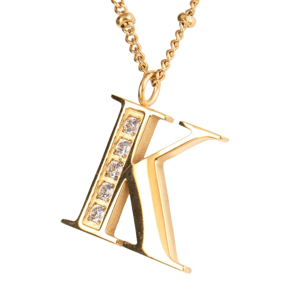 LuckyLy Collar Inicial Letra K , Collares de Mujer Acero Inoxidable Baño de Oro 18k y Zirconia Cúbica, Cadena con Dije de Inicial - Modelo Olga
