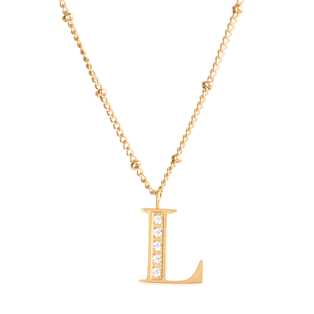 LuckyLy Collar Inicial Letra L , Collares de Mujer Acero Inoxidable Baño de Oro 18k y Zirconia Cúbica, Cadena con Dije de Inicial - Modelo Olga
