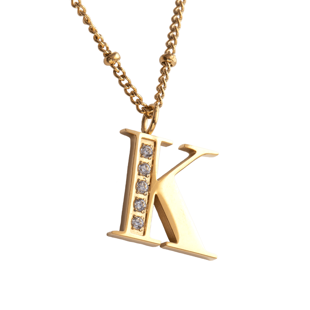 LuckyLy Collar Inicial Letra K , Collares de Mujer Acero Inoxidable Baño de Oro 18k y Zirconia Cúbica, Cadena con Dije de Inicial - Modelo Olga