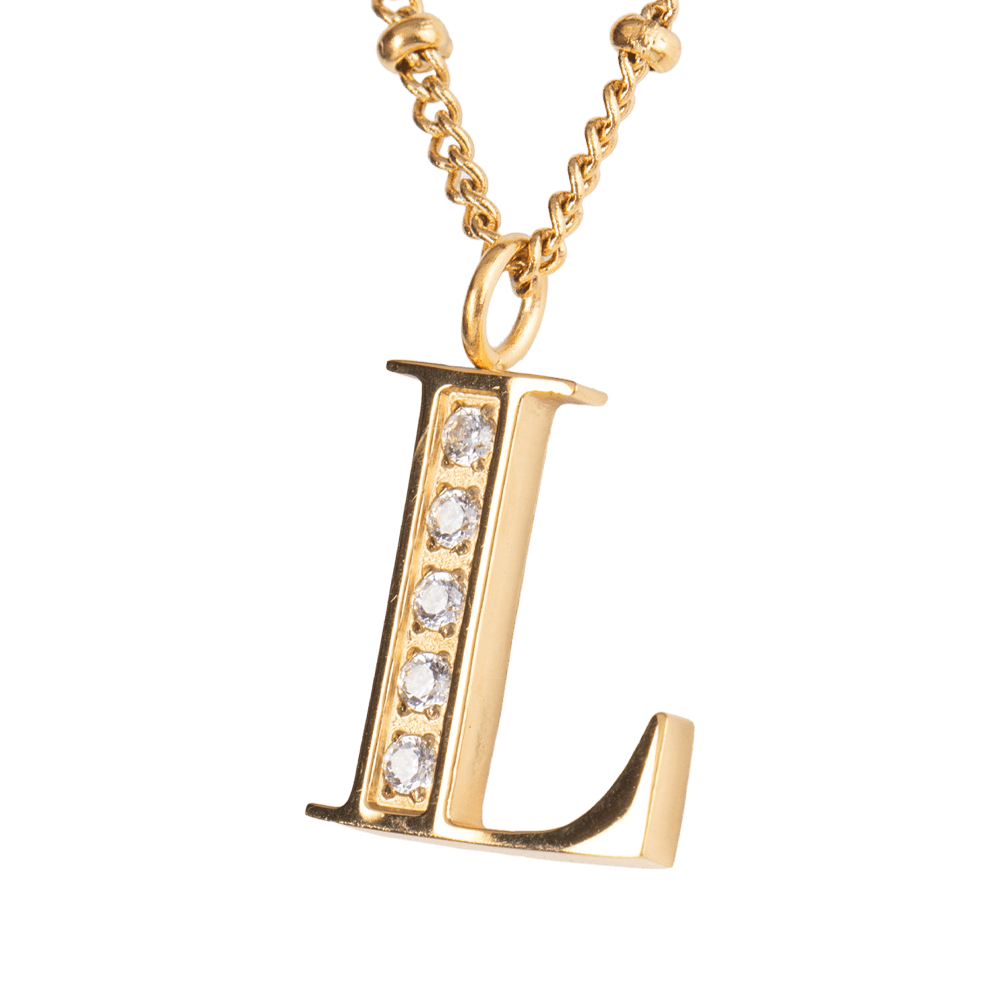 LuckyLy Collar Inicial Letra L , Collares de Mujer Acero Inoxidable Baño de Oro 18k y Zirconia Cúbica, Cadena con Dije de Inicial - Modelo Olga