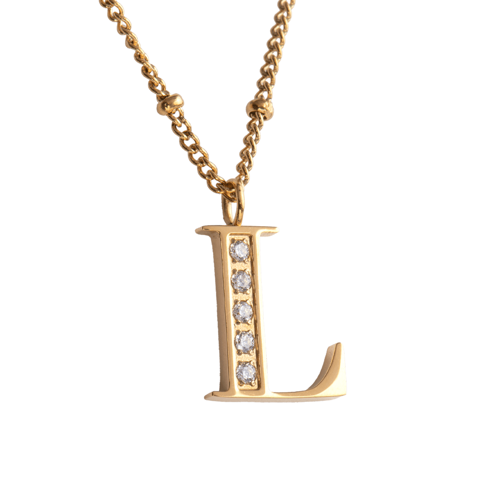 LuckyLy Collar Inicial Letra L , Collares de Mujer Acero Inoxidable Baño de Oro 18k y Zirconia Cúbica, Cadena con Dije de Inicial - Modelo Olga