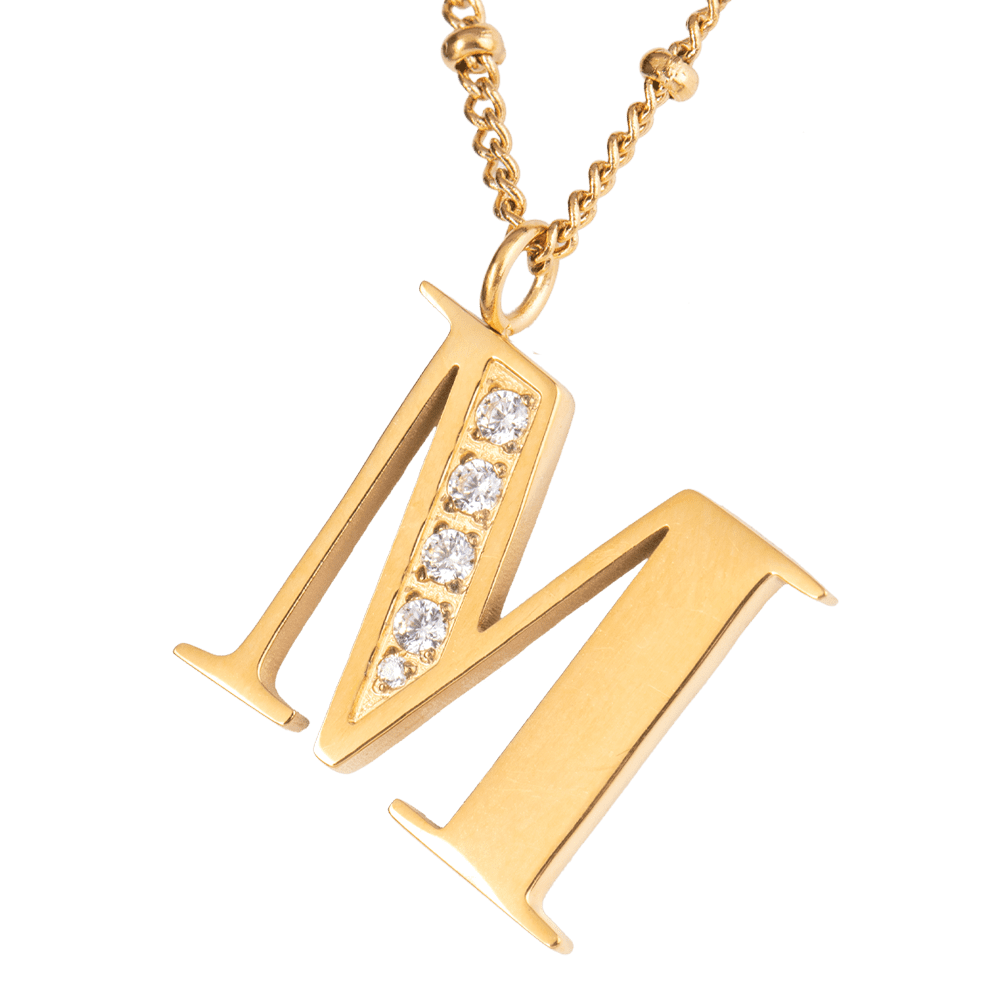 LuckyLy Collar Inicial Letra M , Collares de Mujer Acero Inoxidable Baño de Oro 18k y Zirconia Cúbica, Cadena con Dije de Inicial - Modelo Olga