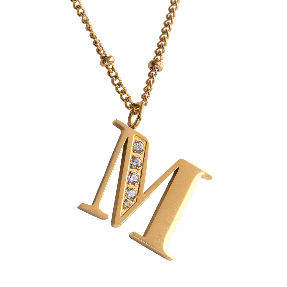 LuckyLy Collar Inicial Letra M , Collares de Mujer Acero Inoxidable Baño de Oro 18k y Zirconia Cúbica, Cadena con Dije de Inicial - Modelo Olga