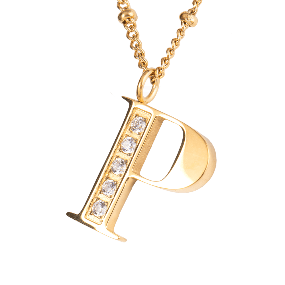 LuckyLy Collar Inicial Letra P , Collares de Mujer Acero Inoxidable Baño de Oro 18k y Zirconia Cúbica, Cadena con Dije de Inicial - Modelo Olga