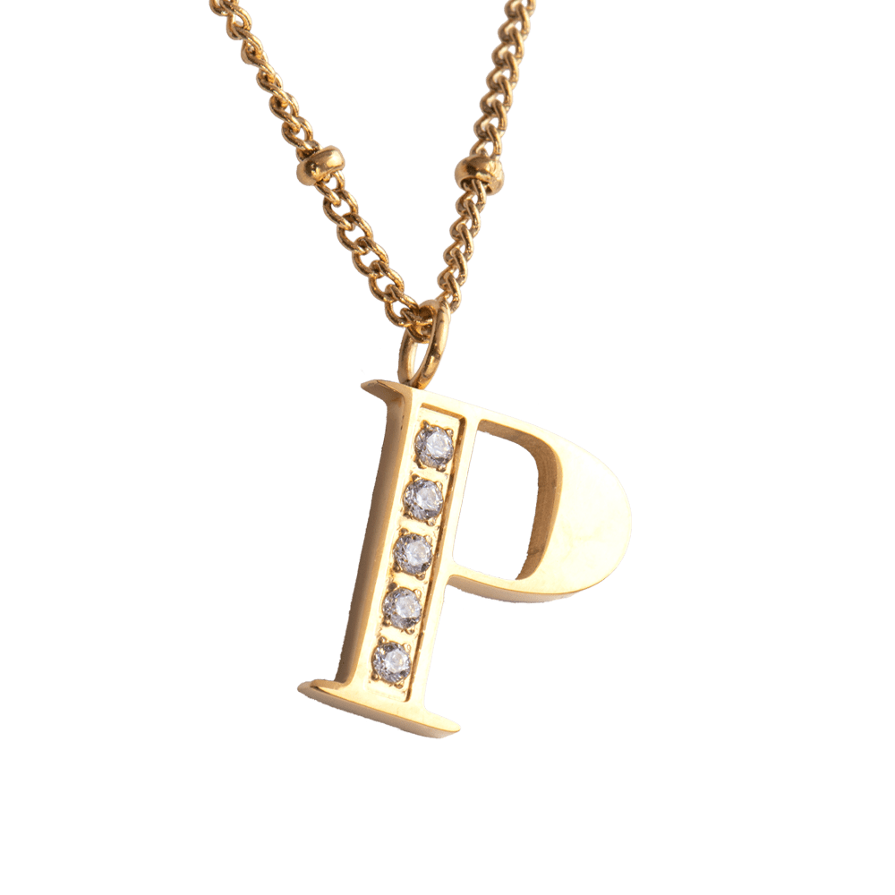LuckyLy Collar Inicial Letra P , Collares de Mujer Acero Inoxidable Baño de Oro 18k y Zirconia Cúbica, Cadena con Dije de Inicial - Modelo Olga