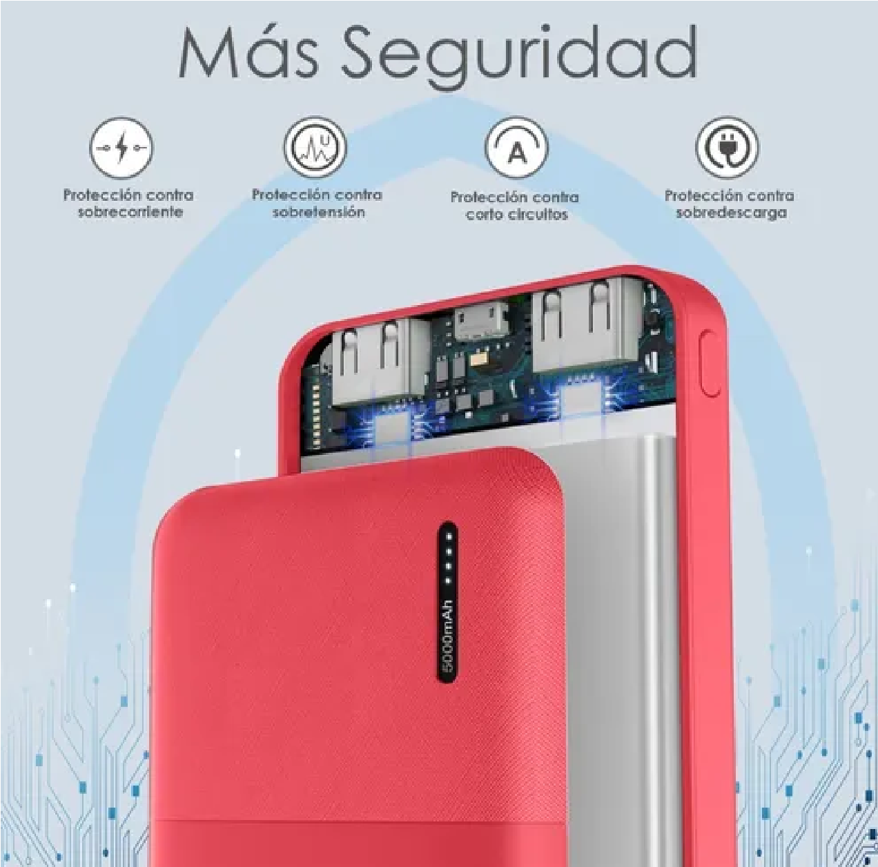 Power Bank Batería Portátil 5000mah 2.1a Ultra Mini 1hora Rojo