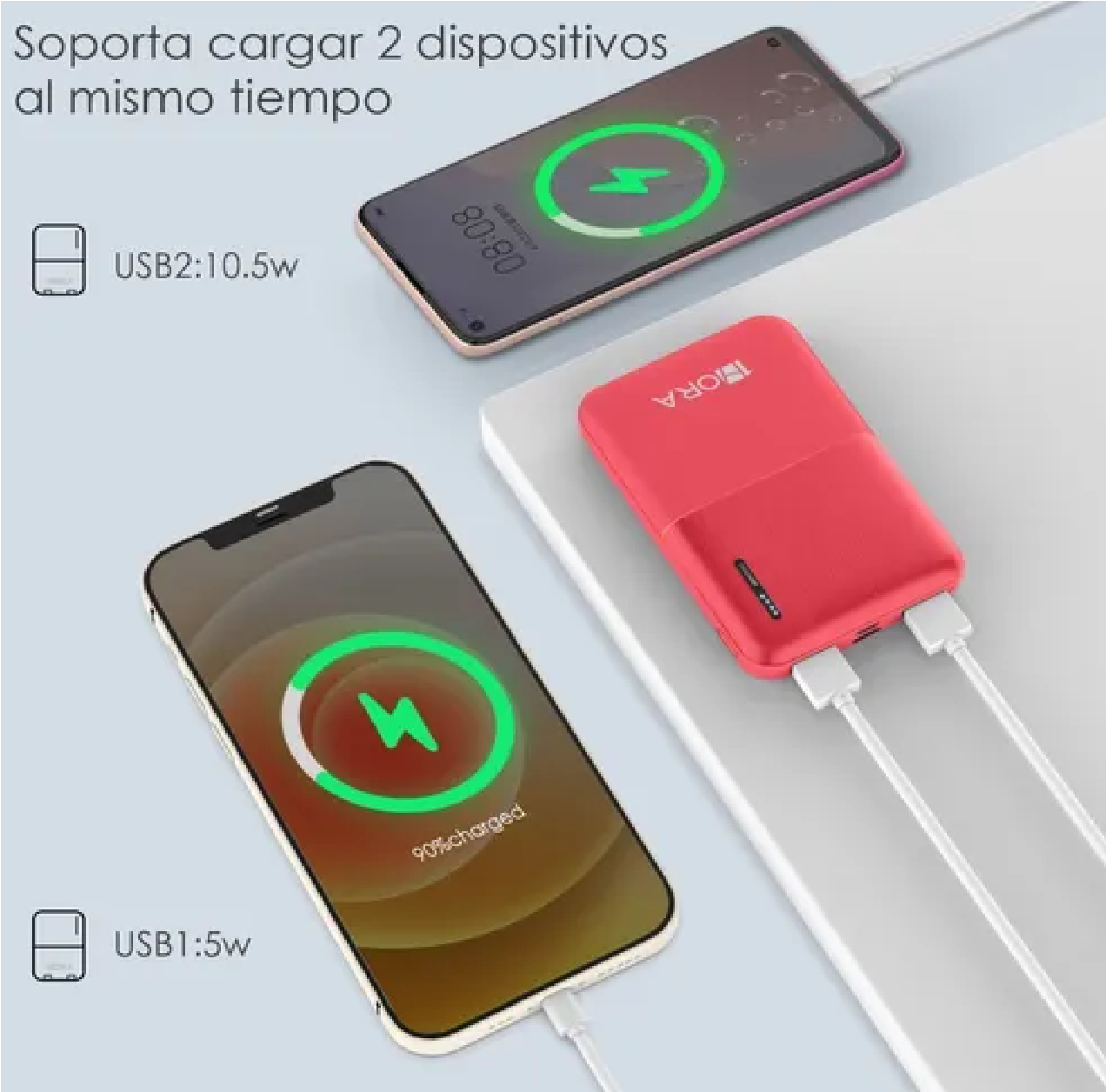 Power Bank Batería Portátil 5000mah 2.1a Ultra Mini 1hora Rojo