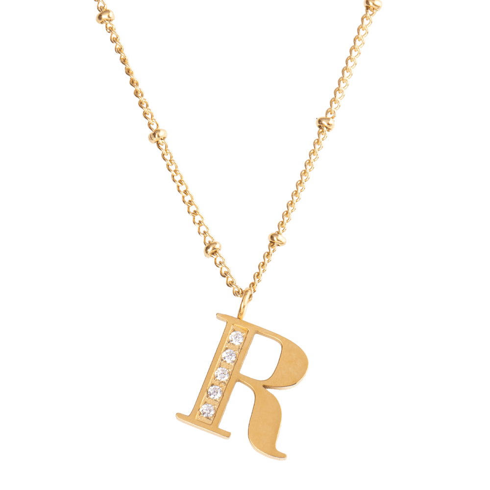 LuckyLy Collar Inicial Letra R , Collares de Mujer Acero Inoxidable Baño de Oro 18k y Zirconia Cúbica, Cadena con Dije de Inicial - Modelo Olga