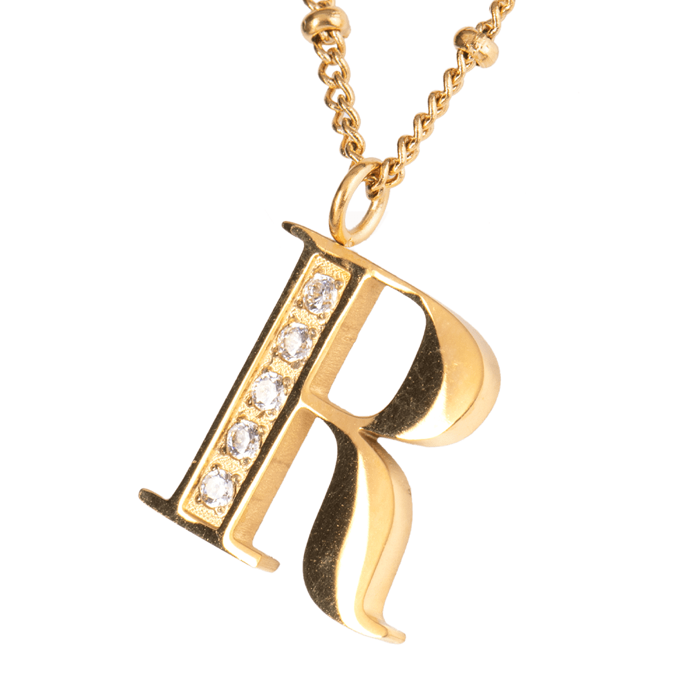 LuckyLy Collar Inicial Letra R , Collares de Mujer Acero Inoxidable Baño de Oro 18k y Zirconia Cúbica, Cadena con Dije de Inicial - Modelo Olga