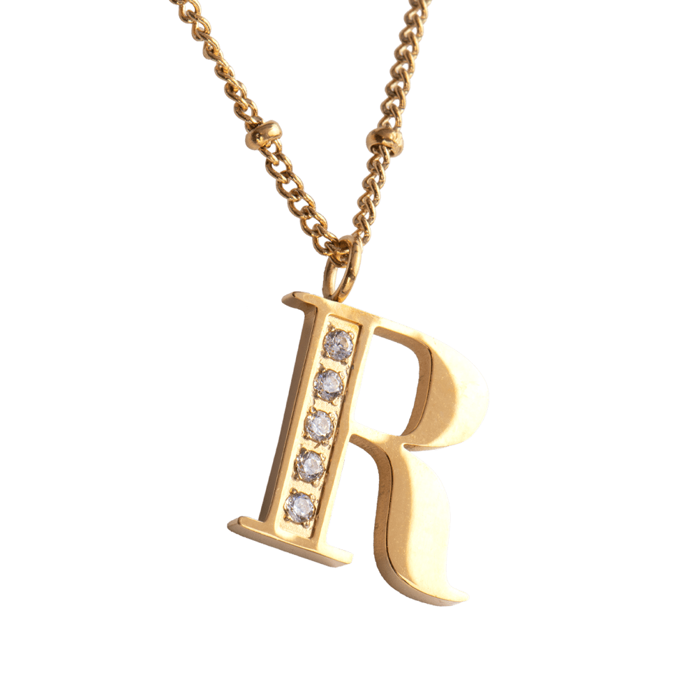 LuckyLy Collar Inicial Letra R , Collares de Mujer Acero Inoxidable Baño de Oro 18k y Zirconia Cúbica, Cadena con Dije de Inicial - Modelo Olga