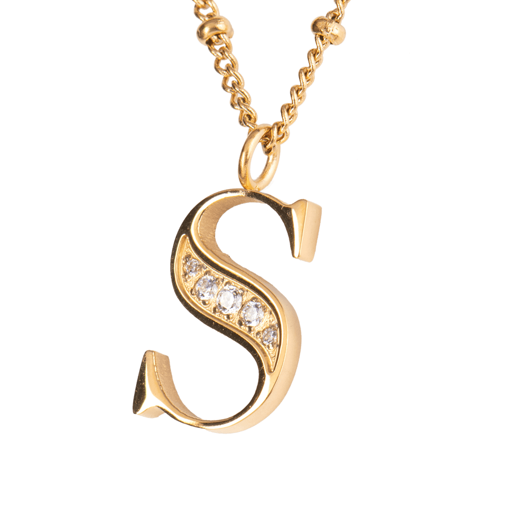 LuckyLy Collar Inicial Letra S , Collares de Mujer Acero Inoxidable Baño de Oro 18k y Zirconia Cúbica, Cadena con Dije de Inicial - Modelo Olga