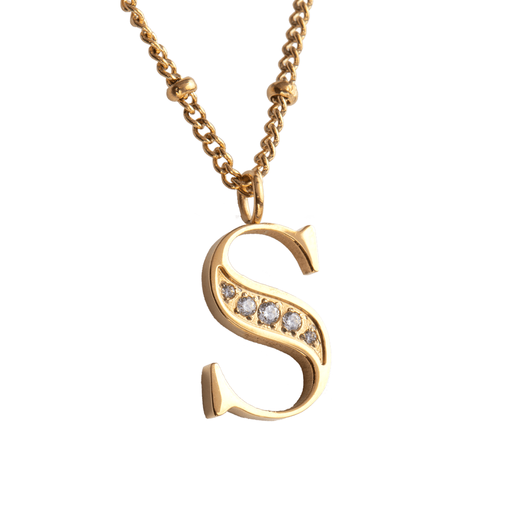 LuckyLy Collar Inicial Letra S , Collares de Mujer Acero Inoxidable Baño de Oro 18k y Zirconia Cúbica, Cadena con Dije de Inicial - Modelo Olga