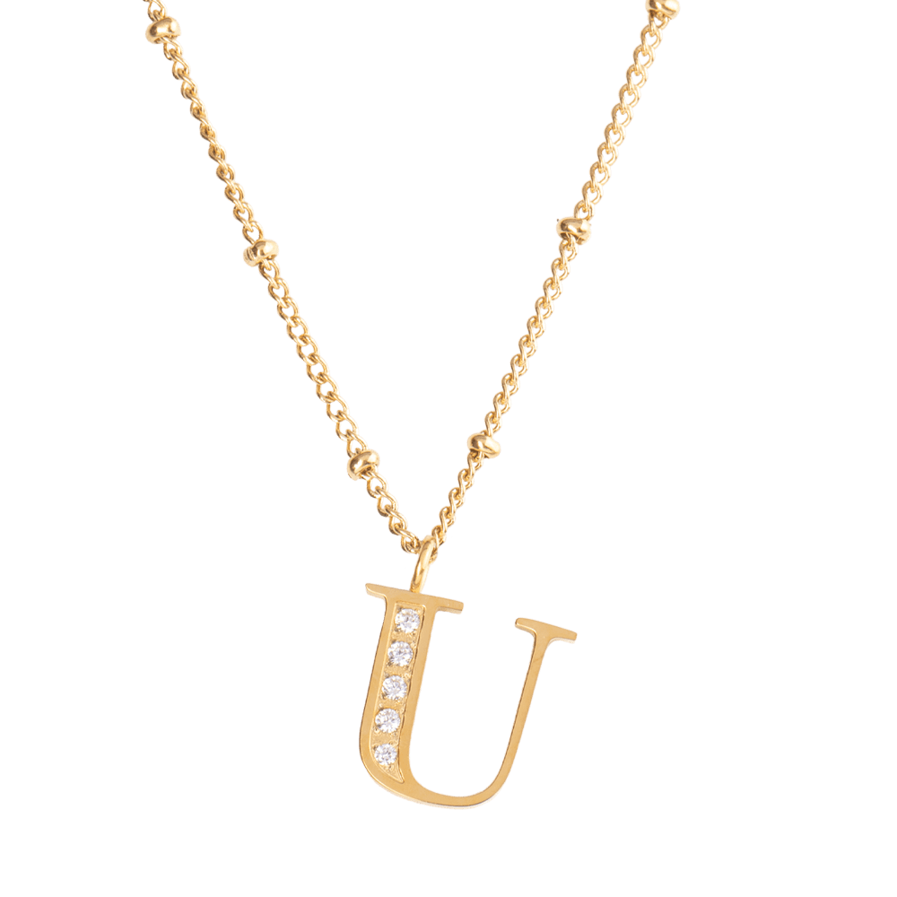 LuckyLy Collar Inicial Letra U , Collares de Mujer Acero Inoxidable Baño de Oro 18k y Zirconia Cúbica, Cadena con Dije de Inicial - Modelo Olga