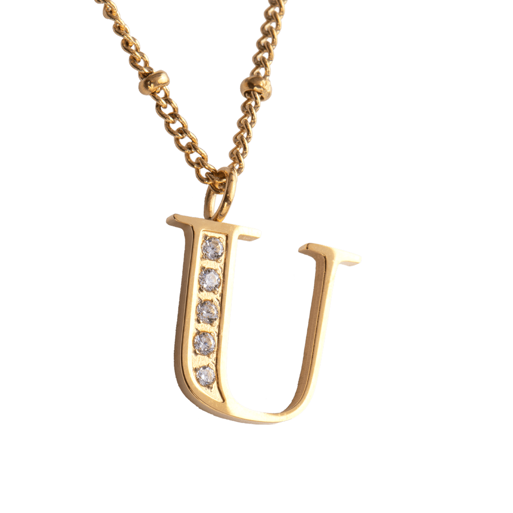 LuckyLy Collar Inicial Letra U , Collares de Mujer Acero Inoxidable Baño de Oro 18k y Zirconia Cúbica, Cadena con Dije de Inicial - Modelo Olga
