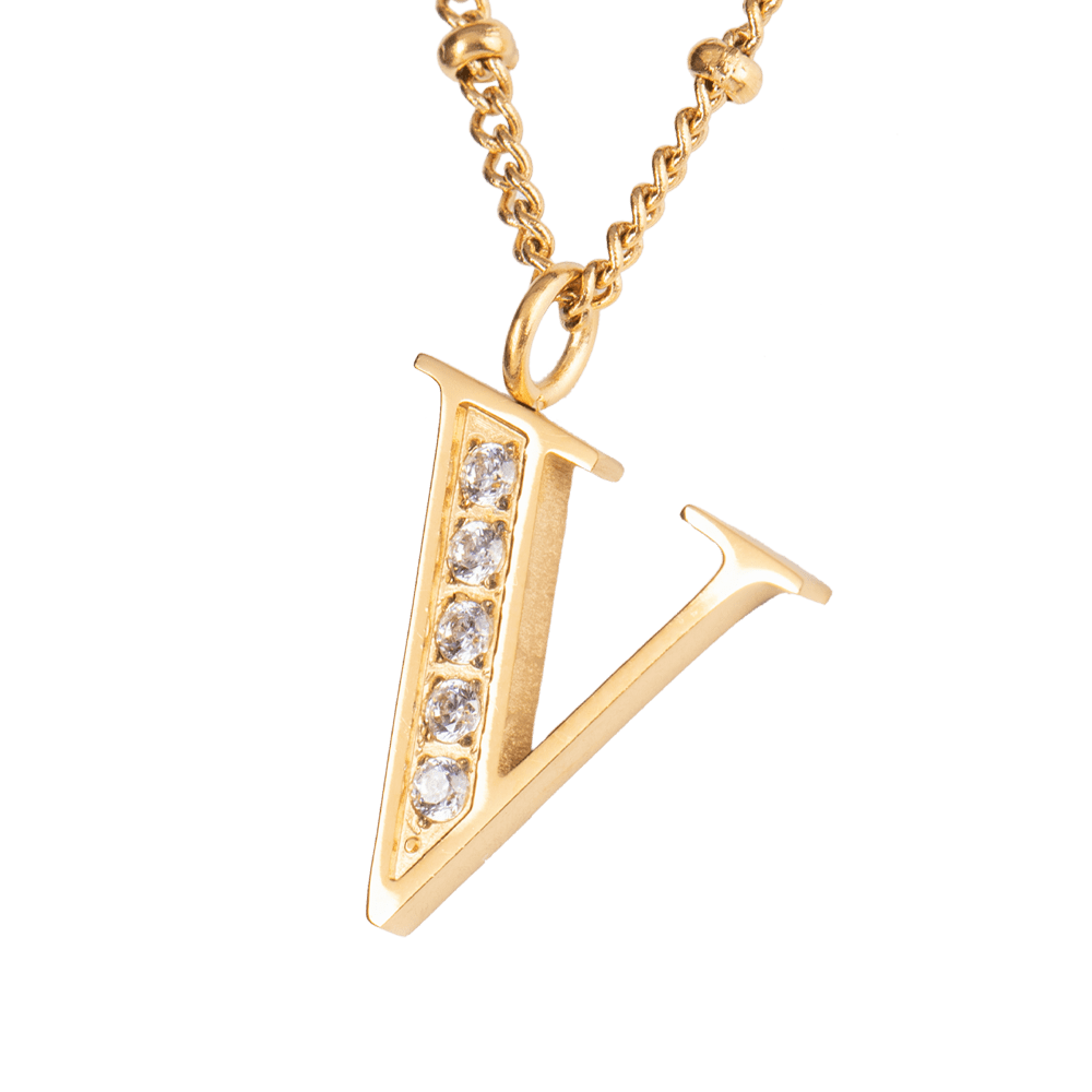LuckyLy Collar Inicial Letra V , Collares de Mujer Acero Inoxidable Baño de Oro 18k y Zirconia Cúbica, Cadena con Dije de Inicial - Modelo Olga