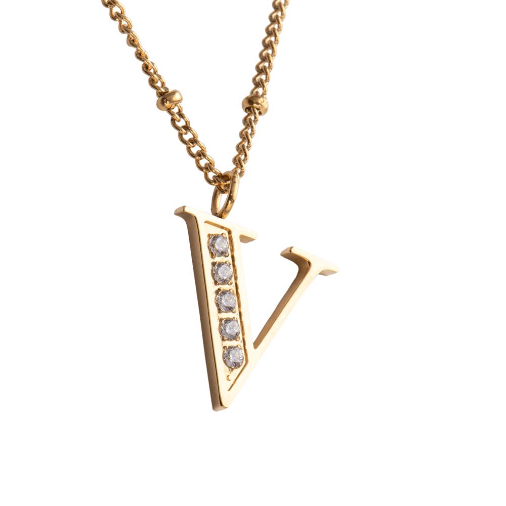 LuckyLy Collar Inicial Letra V , Collares de Mujer Acero Inoxidable Baño de Oro 18k y Zirconia Cúbica, Cadena con Dije de Inicial - Modelo Olga