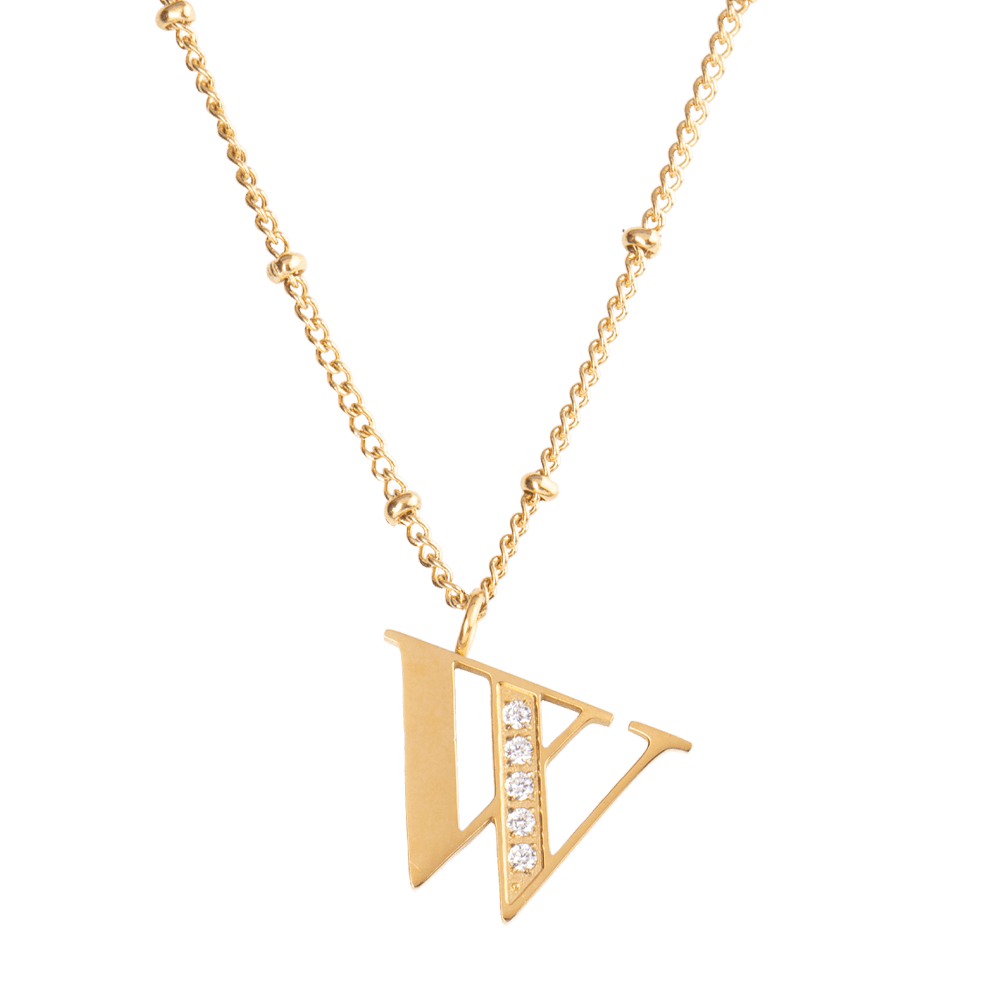 LuckyLy Collar Inicial Letra W , Collares de Mujer Acero Inoxidable Baño de Oro 18k y Zirconia Cúbica, Cadena con Dije de Inicial - Modelo Olga