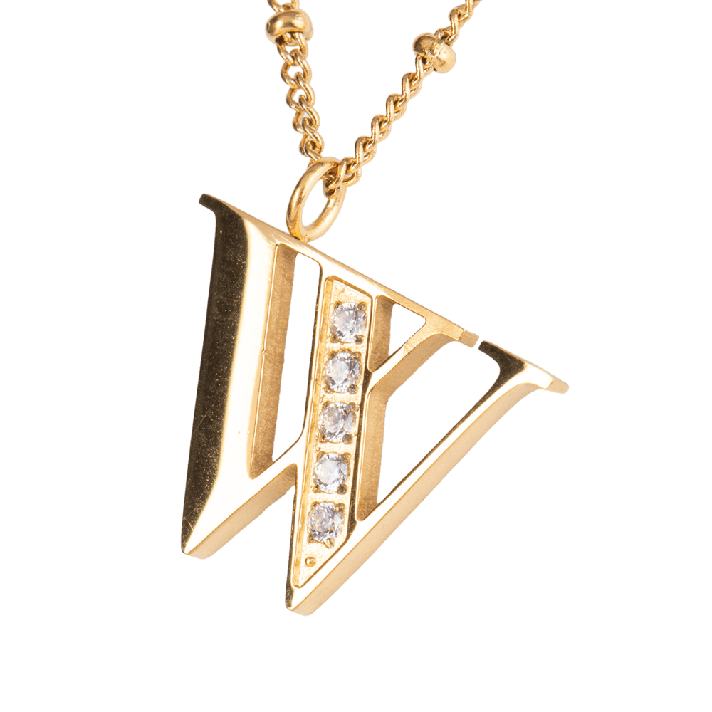 LuckyLy Collar Inicial Letra W , Collares de Mujer Acero Inoxidable Baño de Oro 18k y Zirconia Cúbica, Cadena con Dije de Inicial - Modelo Olga