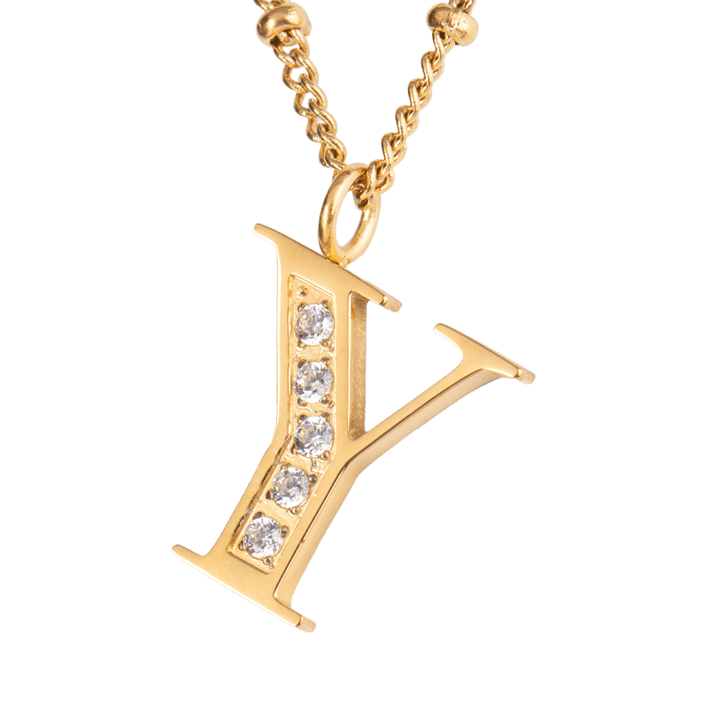 LuckyLy Collar Inicial Letra Y , Collares de Mujer Acero Inoxidable Baño de Oro 18k y Zirconia Cúbica, Cadena con Dije de Inicial - Modelo Olga