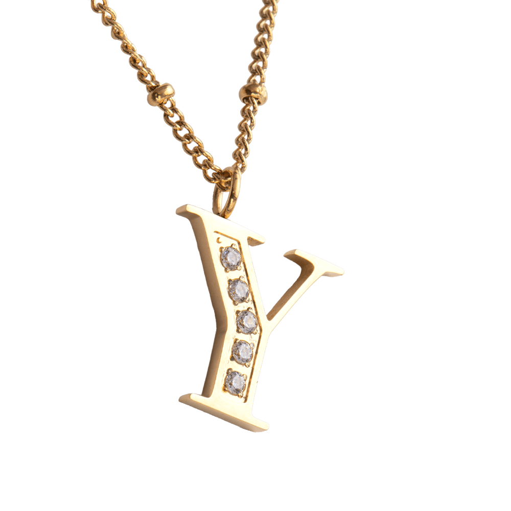 LuckyLy Collar Inicial Letra Y , Collares de Mujer Acero Inoxidable Baño de Oro 18k y Zirconia Cúbica, Cadena con Dije de Inicial - Modelo Olga