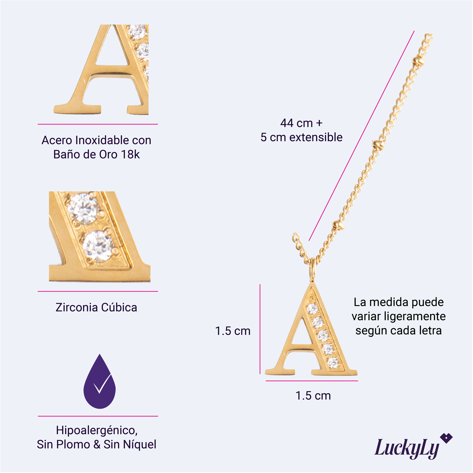 LuckyLy Collar Inicial Letra V , Collares de Mujer Acero Inoxidable Baño de Oro 18k y Zirconia Cúbica, Cadena con Dije de Inicial - Modelo Olga