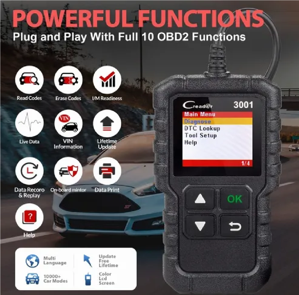 Escaner Automotriz Obd2 Multimarca Motor Negro