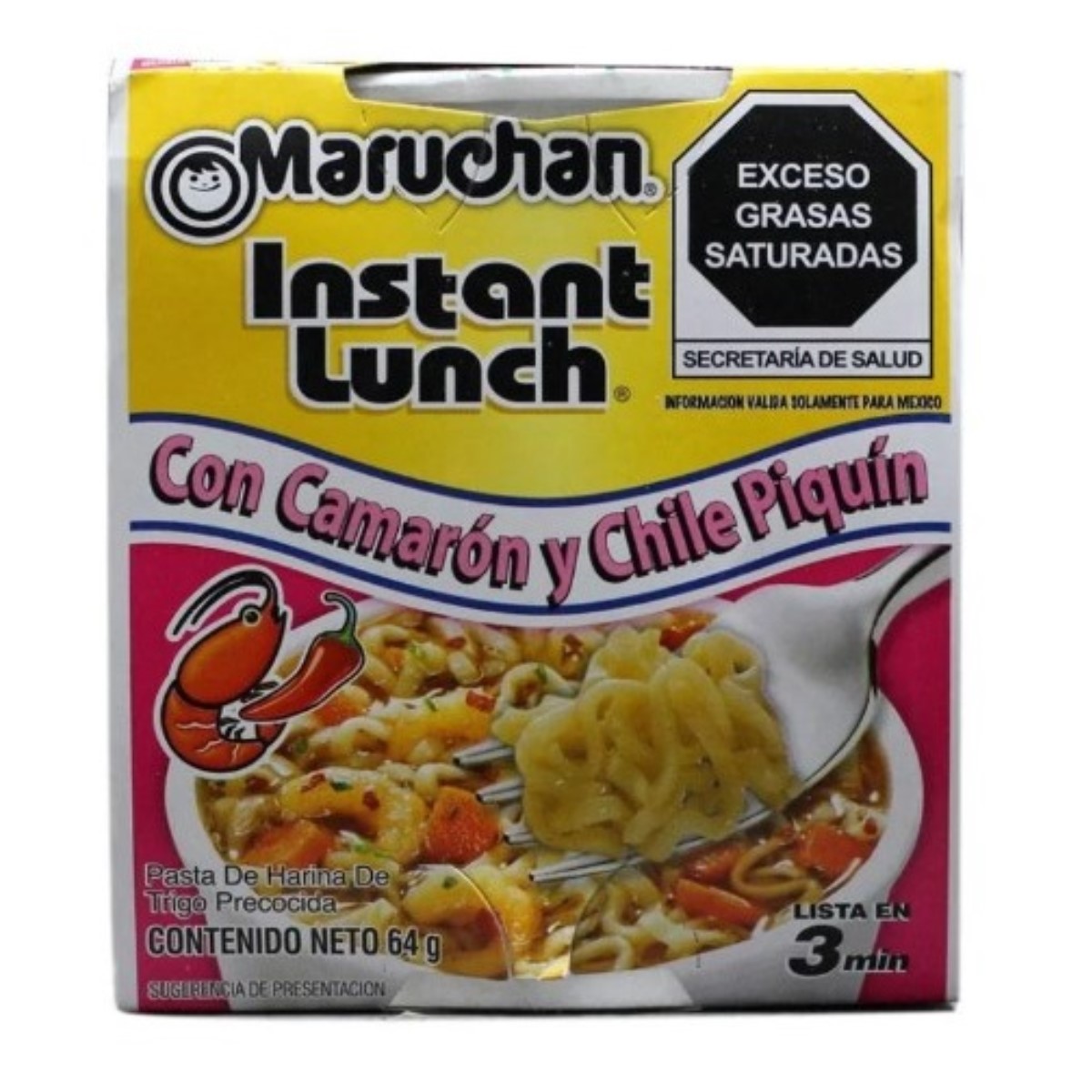 Sopa Maruchan Instantánea Sabor Camarón y Chile Piquín Caja De 24 Piezas 64 Gramos C/U