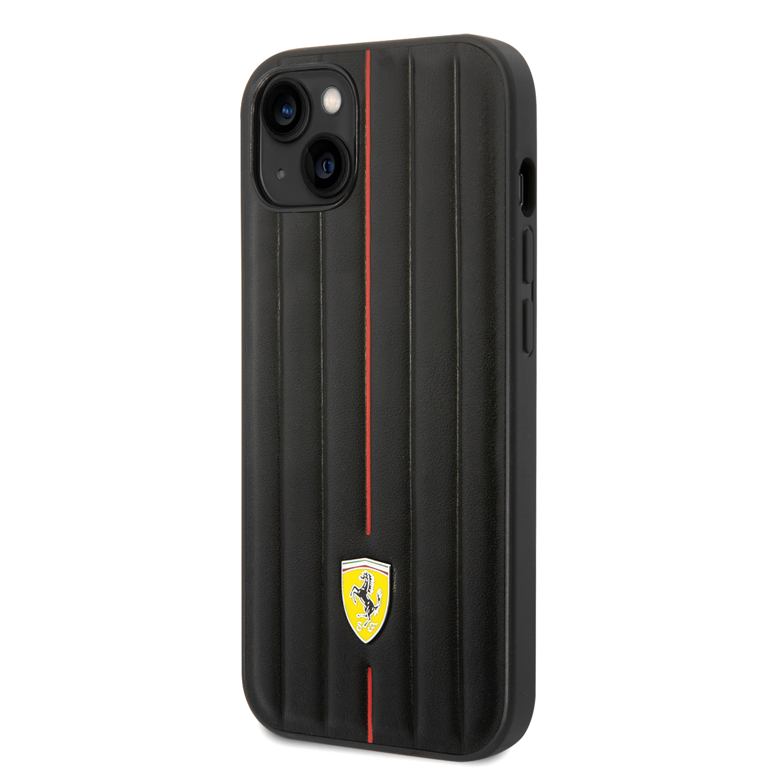 CASE FERRARI PIEL RAYAS VERTICAL IPH 14 NEGRO