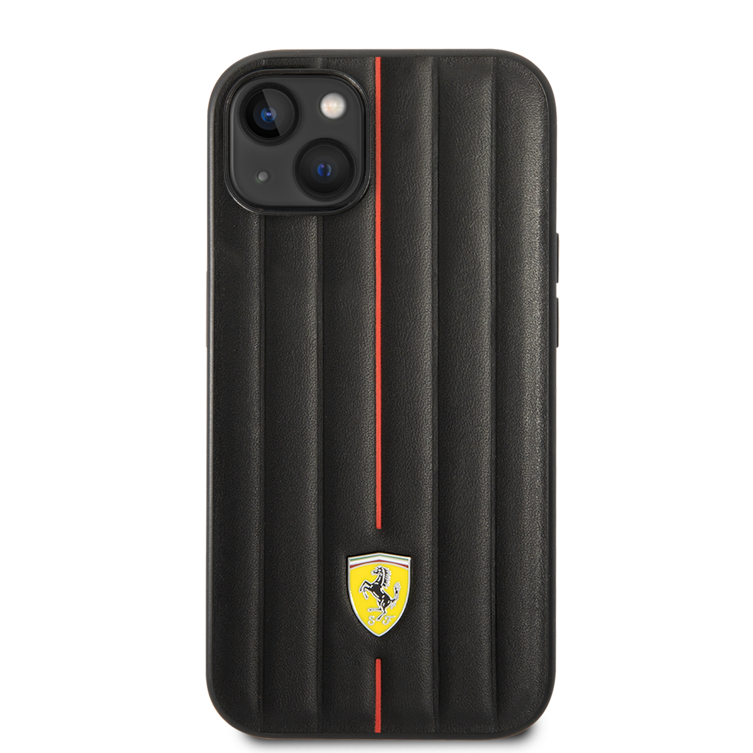 CASE FERRARI PIEL RAYAS VERTICAL IPH 14 NEGRO