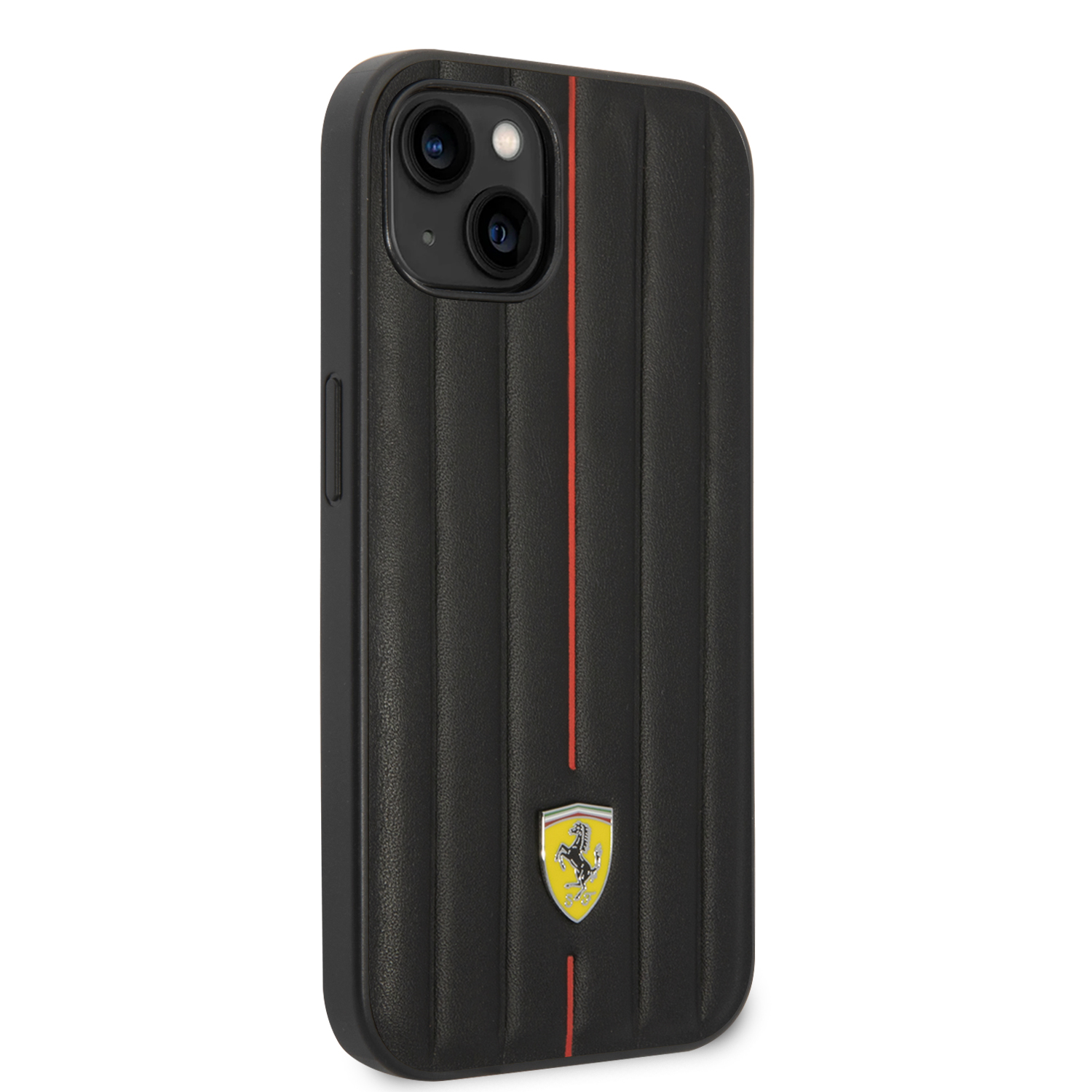 CASE FERRARI PIEL RAYAS VERTICAL IPH 14 NEGRO