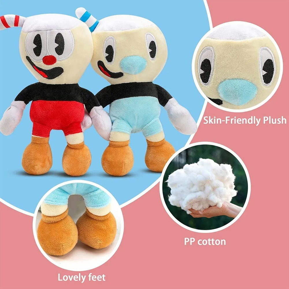 Cup Head Mugman Muñeco De Peluche De Niños 25cm. 2pzs.