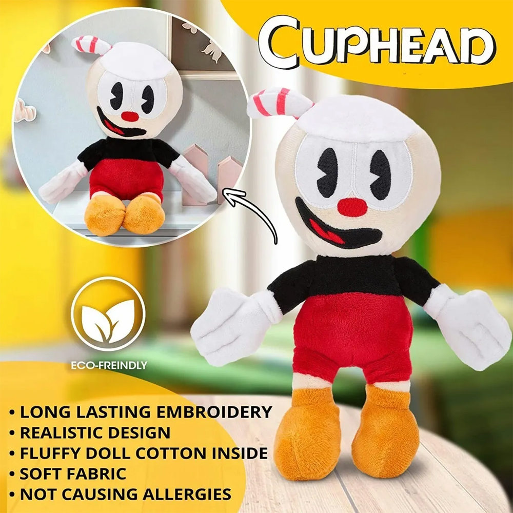 Cup Head Mugman Muñeco De Peluche De Niños 25cm. 2pzs.