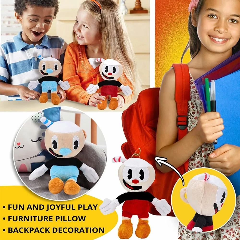Cup Head Mugman Muñeco De Peluche De Niños 25cm. 2pzs.