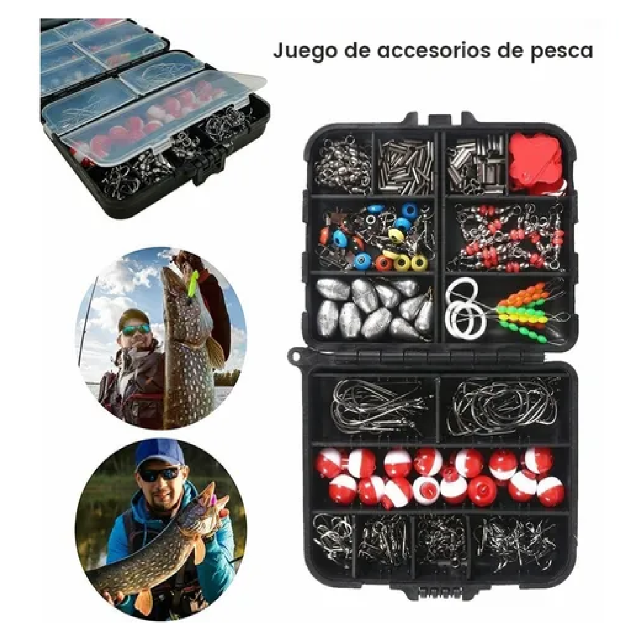 Kit De Accesorios De Anzuelos Pesca Con Caja Negro