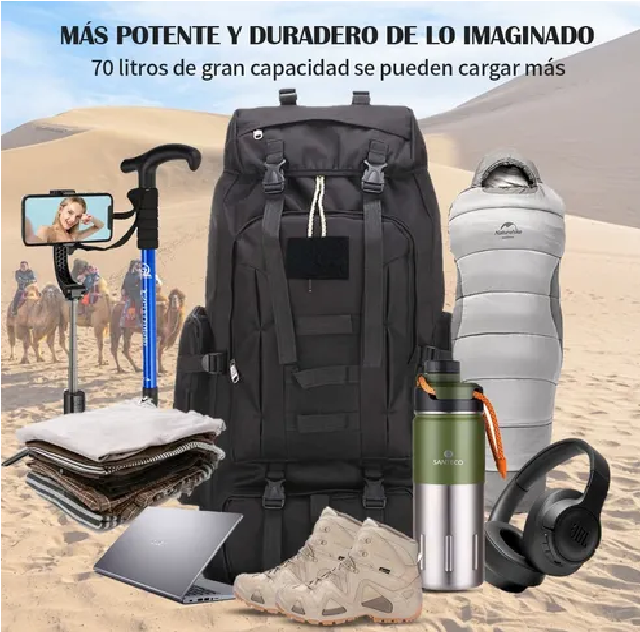 Mochila Táctica Grande Viaje Senderismo Montañismo 80l Negro