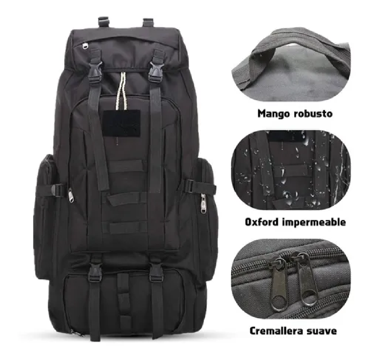 Mochila Táctica Grande Viaje Senderismo Montañismo 80l Negro