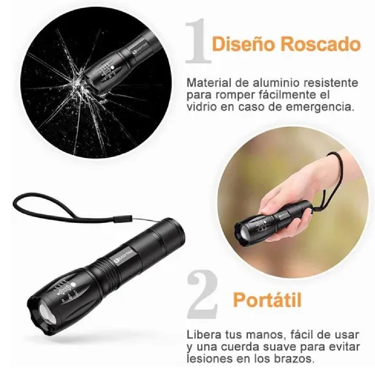 Lampara Táctica 3000 Lumens Camping T6 Recargable