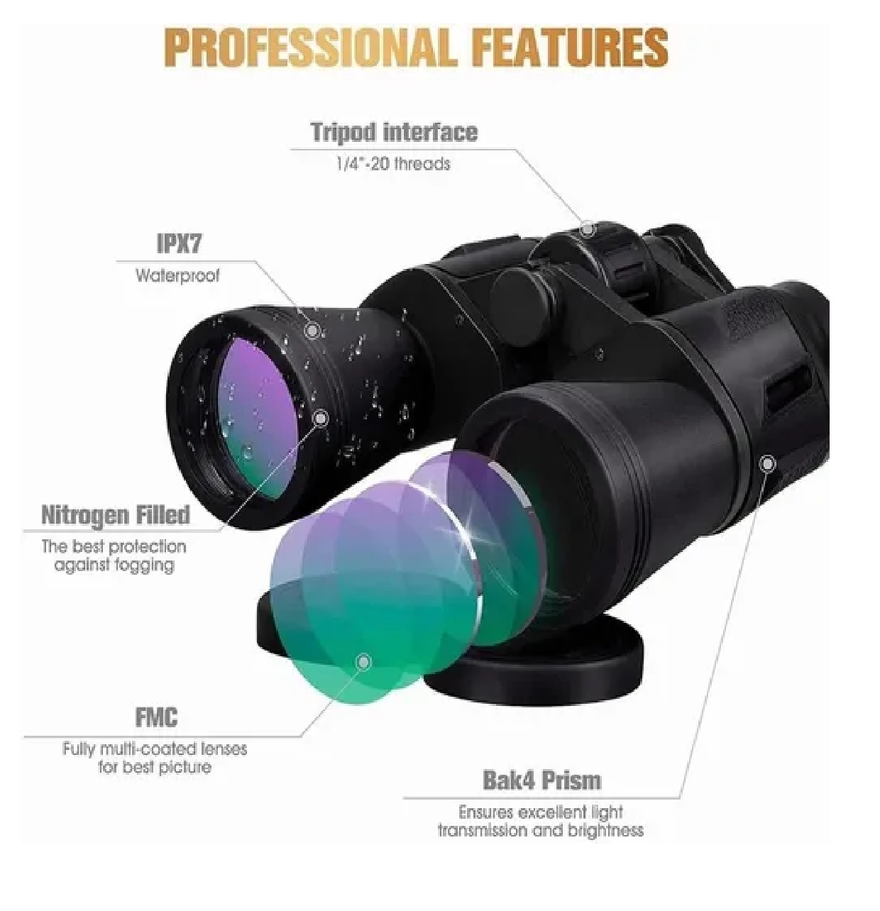 Binoculares Telescopio 20 X 50 Visión Nocturna Hd Con Bolsa