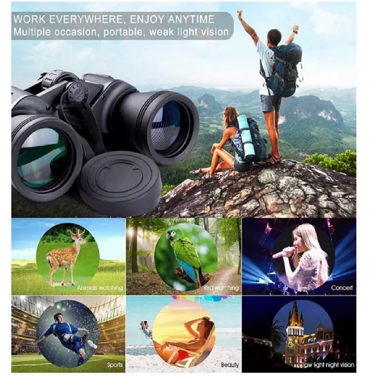 Binoculares Telescopio 20 X 50 Visión Nocturna Hd Con Bolsa