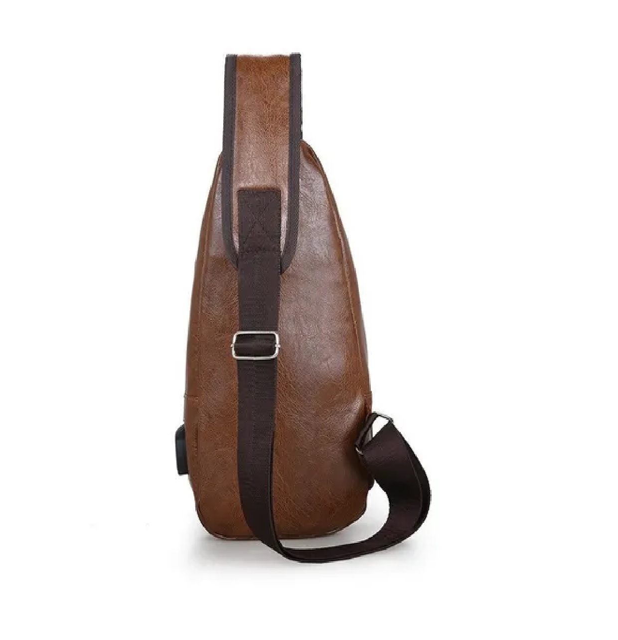 Pechera Mochila Cruzada Con Usb Moda Tipo Piel Marron Obscuro