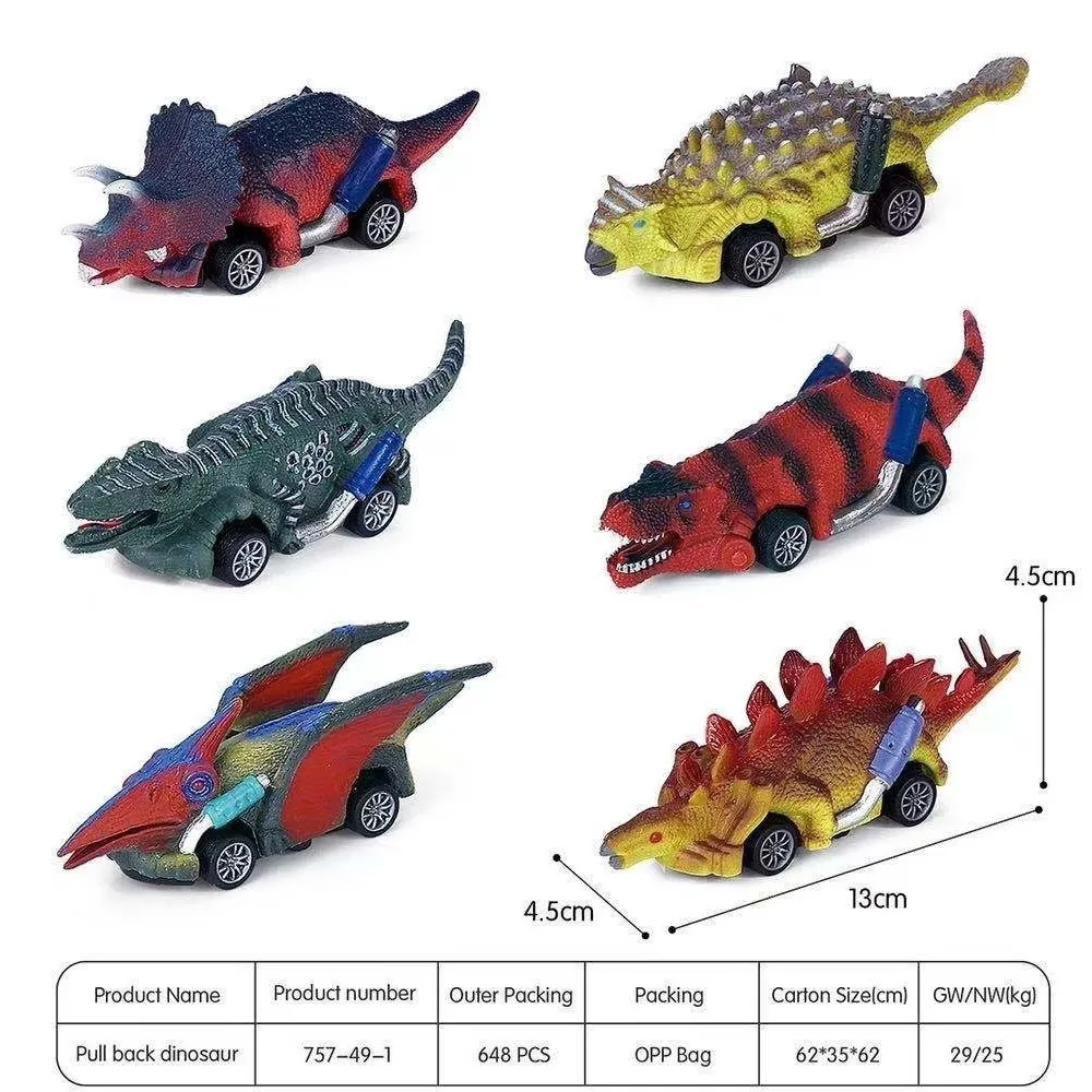 6pzs Dinosaurios Coches De Juguete Para Niños, Con T-rex