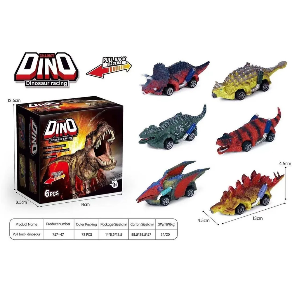 6pzs Dinosaurios Coches De Juguete Para Niños, Con T-rex