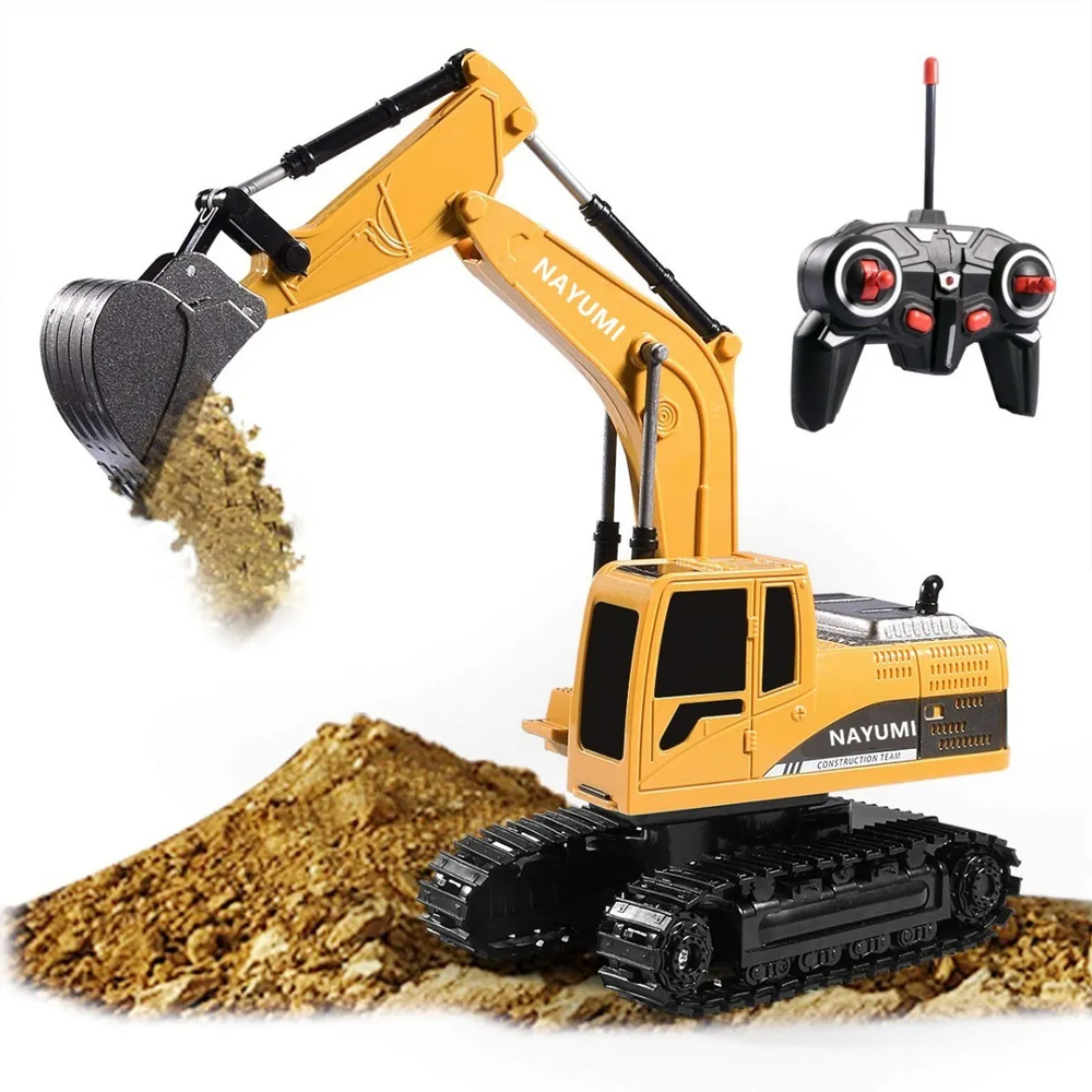kolegend Juguete de excavadora a control remoto 3 en 1 de 14 canales, juguete de excavadora RC para niños de 3 a 12 años con balde/garra/taladro de 2.4 GHz, vehículos de