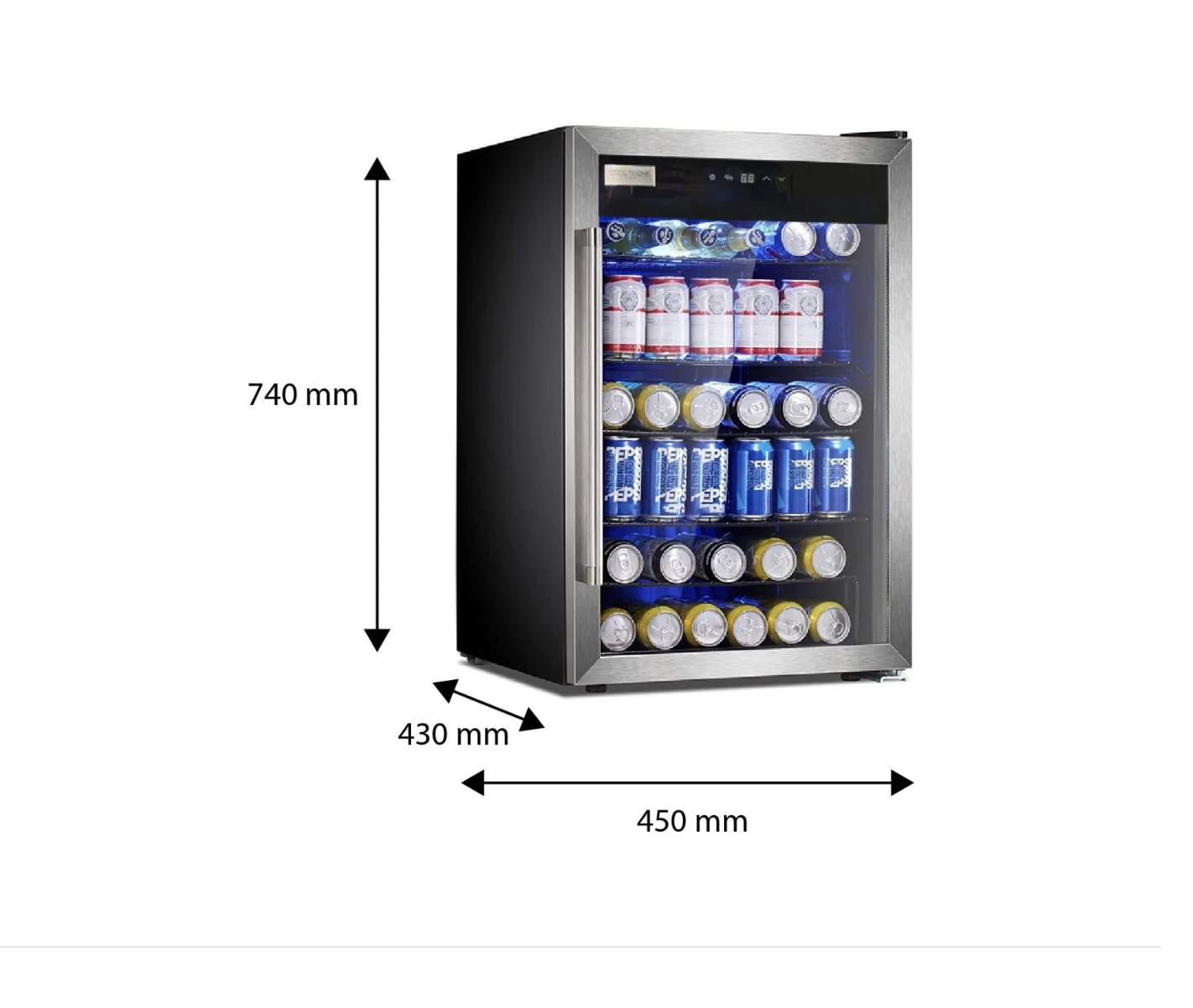 Frigobar Refrigerador Acero Inoxidable 85 Latas 2.4pies 70L