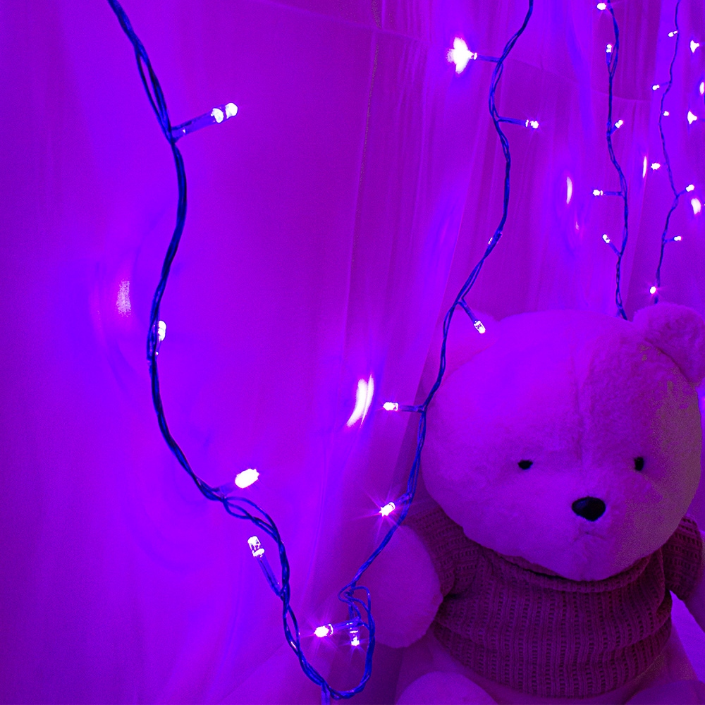 Serie Decorativa Luz Led Morada 100 Focos 8 Funciones Cable Morado 7 m