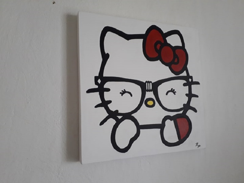 Cuadro decorativo pintado a mano Galería Oneris Cuadro decorativo Moderno - Pintura HELLO KITTY  70x70