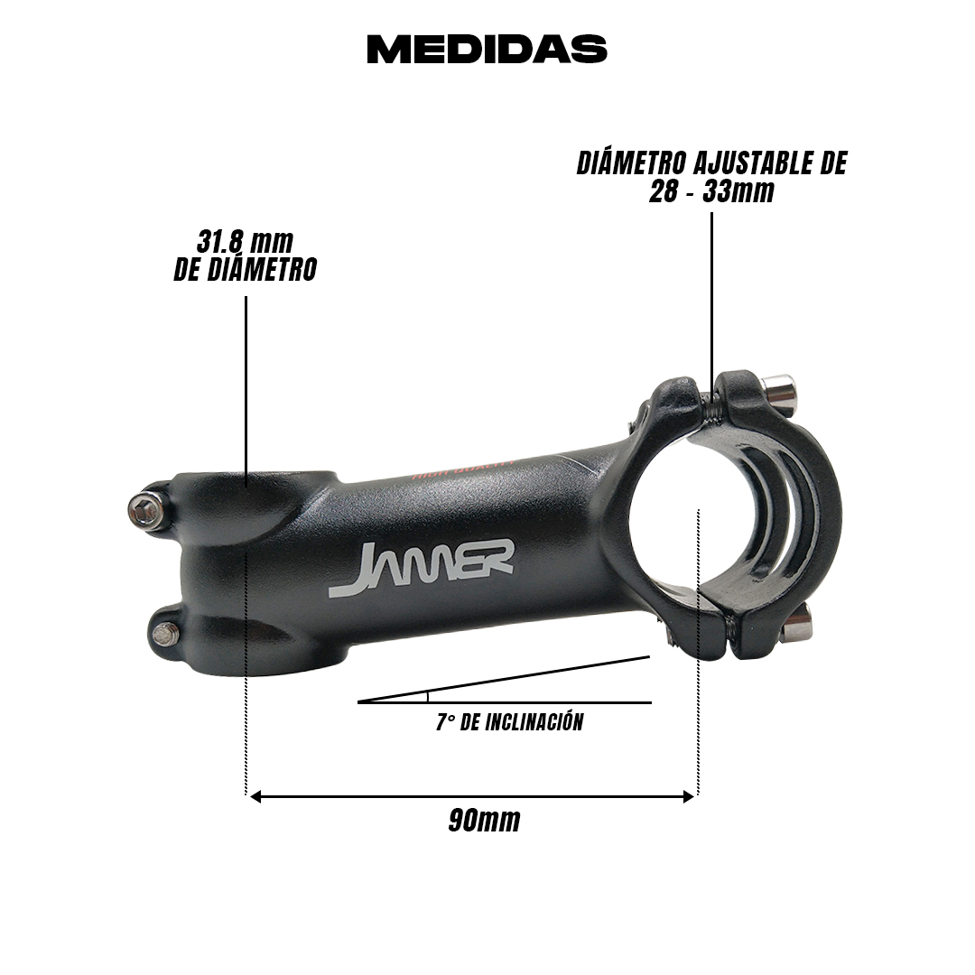 Potencia Bicicleta Mtb Aluminio 31.8 90mm 7 Grados Negra