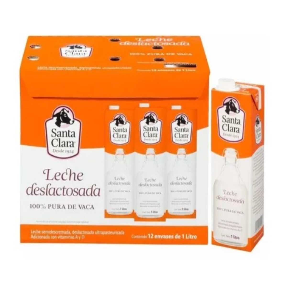 Leche Santa Clara Deslactosada 1 Caja 12 Piezas, 1 Litro C/U
