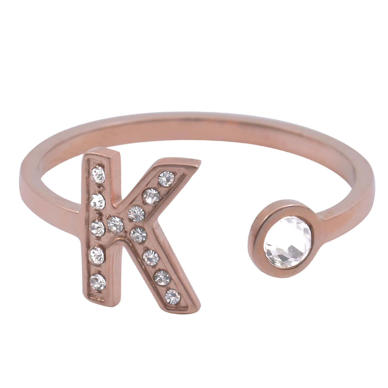 LuckyLy Anillos de Mujer de Inicial Letra K Ajustables , Acero Inoxidable con Baño de Oro Rosa 18k y Zirconia Cúbica - Modelo Layla